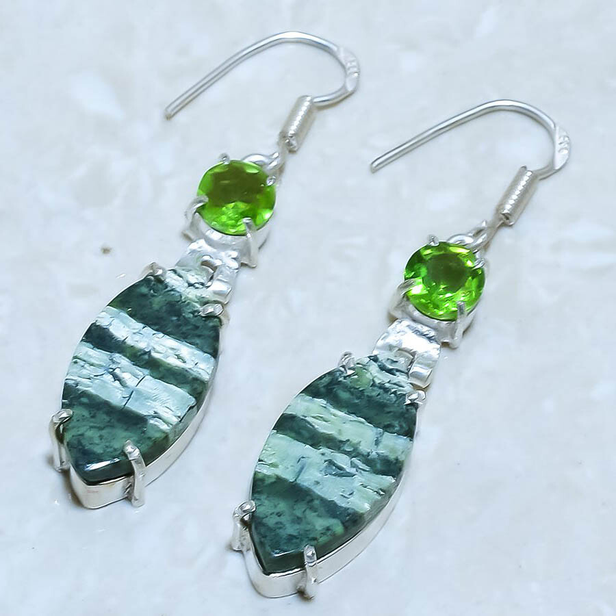 Boucles D'oreilles Argent Sterling Avec Pierres - Tanzanite, Péridot, Grenat, Apatite