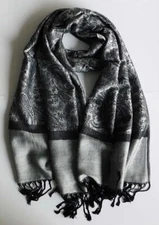 NEW FASHION JACQUARD PAISLEY  PASHMINA SCARF/WRAP/SHAWL-- GREY/BLACK #3