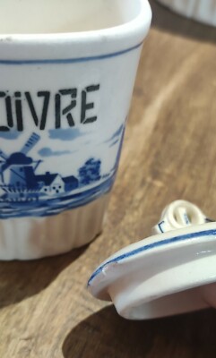 Ancien Service à épices En Céramique - 6 Pots à Couvercles - Décor Bleuets - État D’usage