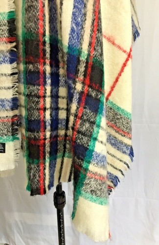 Scarf Tippet Made In Germany Multicolored Plaid Fringe 100% Acrylic - Picture 2 of 5