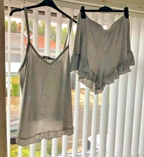 Womens pjs Light Grey frill ribbed short set size 22