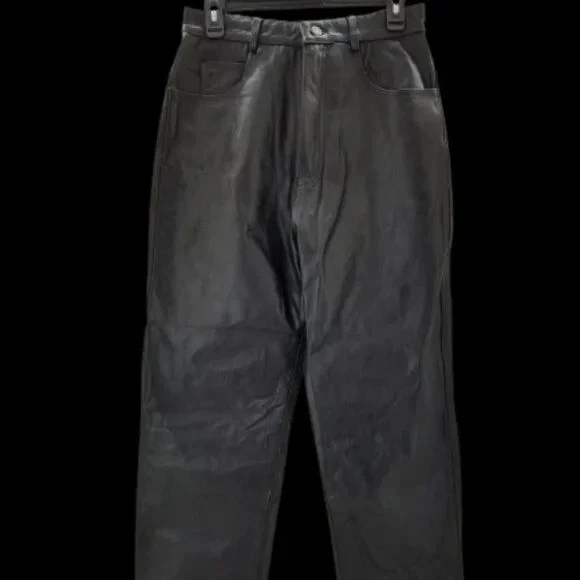 Pantalones de cuero Element X para mujer negros dobladillo crudo tiro alto forrados moto motociclista 30x 33 Foto 2 de 4