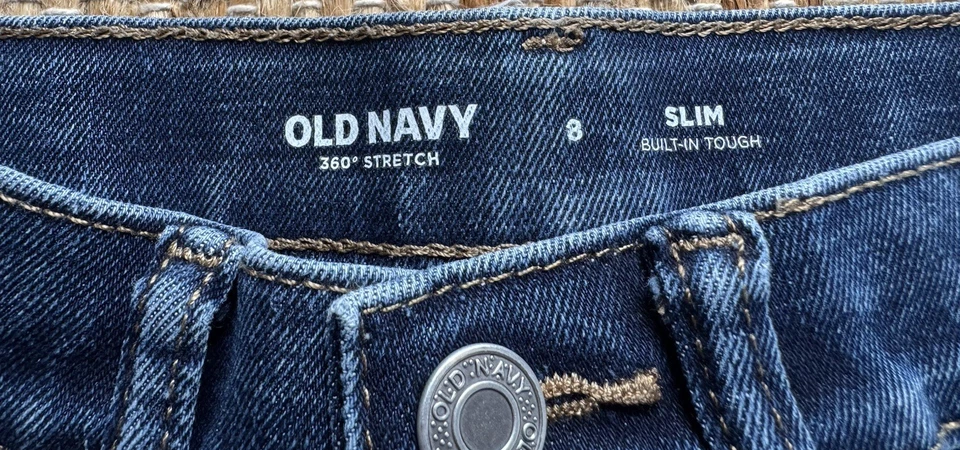 Old Navy Boy's Jeans Pants Adjustable Waistband Size 8 Slim Stretch Dark Wash - Image 3 of 4