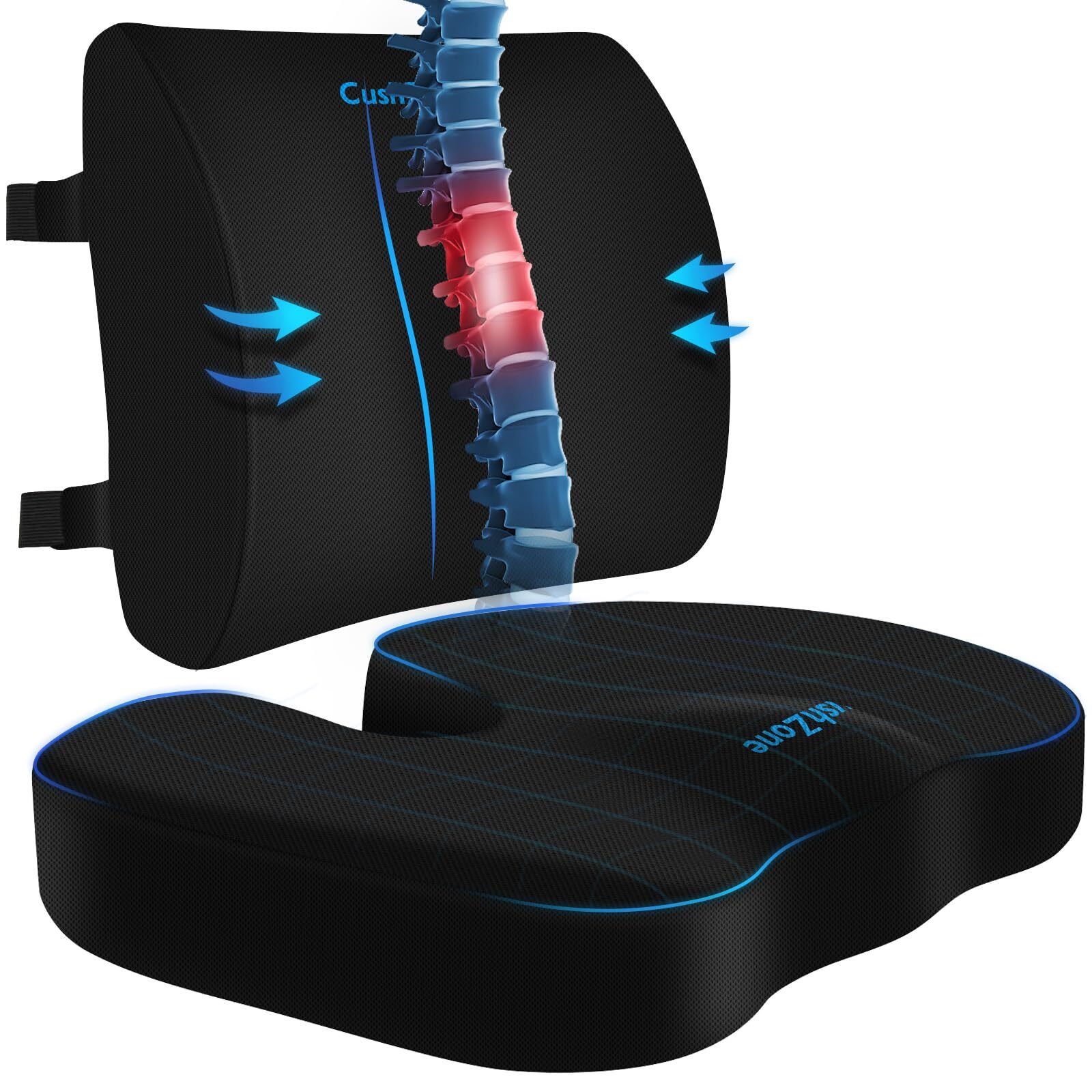 CushZone Seat Cushion Lumbar Support Pillow with Adjustable Strap-Chair Cushi...