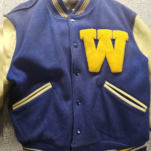 Vintage Varsity Letterman Jacket Butwin Large 42 Blue White Distressed Faded 50s - Picture 3 of 15