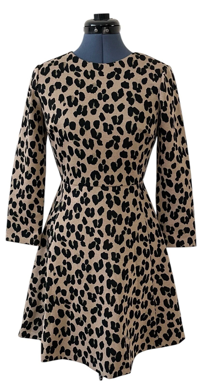 Abito Kate Spade Forest felino jacquard leopardato maglia aderente svasato elasticizzato tasche 2