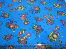 2.6 Yards Digtl Cotton Fabric - QT Fabrics Debi Payne AlphaDoodle Paisleys Turq
