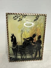 Vintage Convex Glass Silhouette Carriage Ride Reverse Painted Wall Decor,GLASS C
