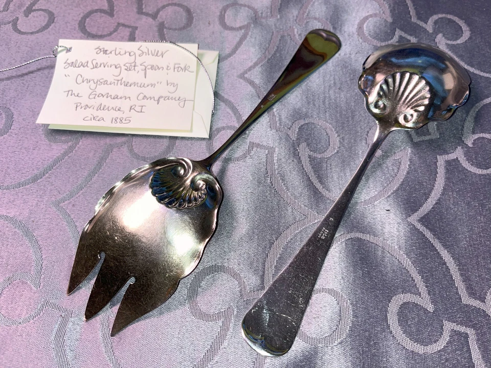 Juego de servir ensalada Gorham Crisantemo Plata Esterlina ¡Increíble Estado! Foto 3 de 4