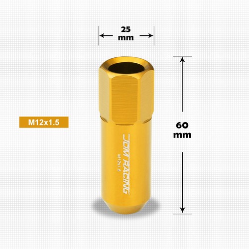 20-Piece M12x1.25 Black Open-End Acorn Lug Nuts – JDM Style, 25mm X 60mm With Extension