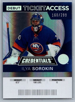 2021 Upper Deck Credentials #142 Ilya Sorokin 2020-21 Debut Ticket Access #/299