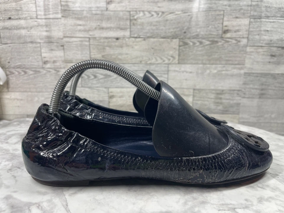 Mocassim Tory Burch Ballet Flats Feminino 9M Reva Preto Azul Patente - Imagem 3 de 4