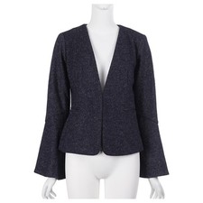Cartonnier Blazer 4 Navy Blue Pinstripe Wool Flounce Sleeve Jacket Anthropologie