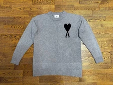 Men's AMI Alexandre Mattiussi Knit Big Logo Gray Sweater - Size L