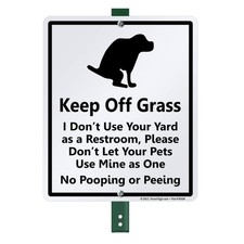 Laminated 12" x 10" Keep Off Grass Sign - Sturdy 3' Stake Included, Dog Warning