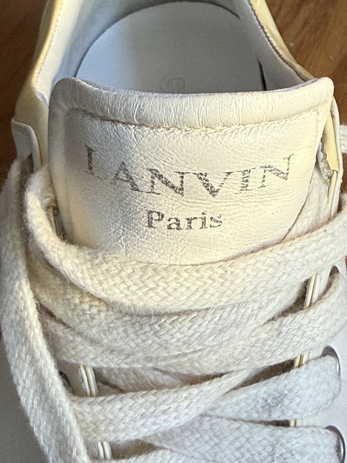 Lanvin Paris Gold Cap Toe Leather Sneakers Women’s Size 41 Cream Designer Shoes image 2
