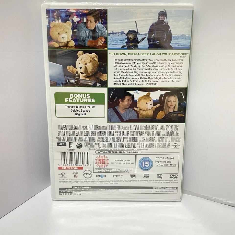 NEW SEALED - Ted 2 DVD - Comedy Film / Movie - Seth MacFarlane / Mark Wahlberg - Image 2 of 2