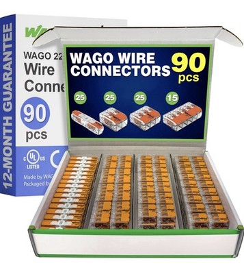WAGO 221 Series 2-Port Wire Connectors 90 Pcs 16-20 AWG Orange/Clear