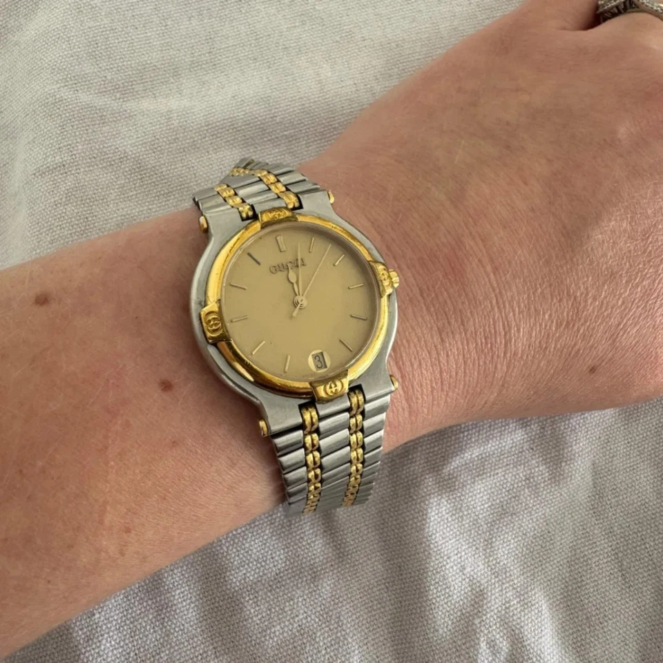 Gucci 9000 M Men's Vintage Watch Two Tone Gold Silver Stainless Steel Gold Dial - image 2 of 4