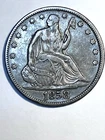 Rare, 1858 Seated Liberty Half Dollar, 50c, Silver, AU+, Beautiful!!