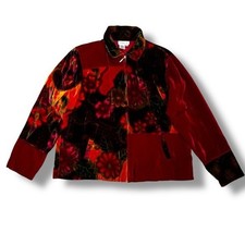 Coldwater Creek Velvet Zip Jacket Large Boho Floral Patchwork 90s Art to Wear