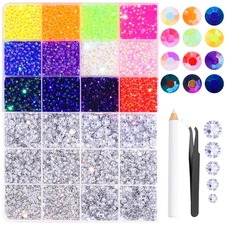 25400Pcs Rhinestone Kit Flatback Resin Gems Mixed Colors Silver for Crafts & Nai