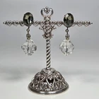 Vintage Miriam Haskell Gold Tone & Clear Lucite Crystal Bead Drop Earrings Screw
