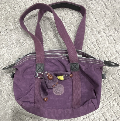 Kipling Women's Purple Solid Tote Zip Closure Monkey Charm Silver Hardware