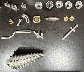 LEGO Chrome Silver Rock Drill Lot 4990 Cave Excavator Cone 28598 + Vintage Coins