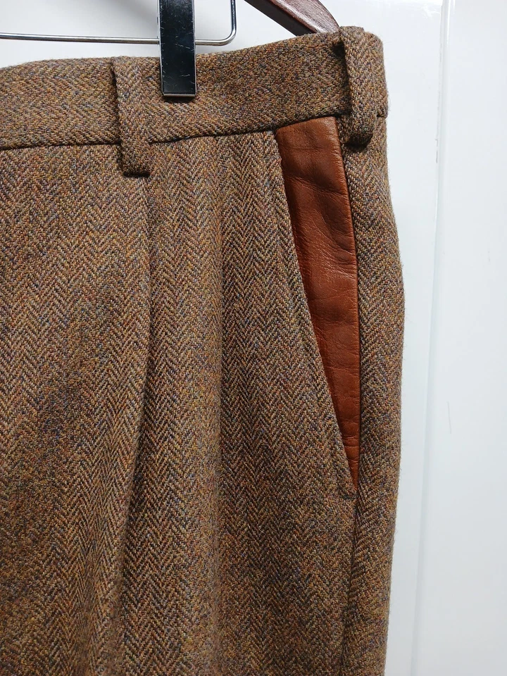  Pantalones Orvis Hombre Talla 36x29 Marrón Lana Espiga Cuero Borde Forro Completo Foto 2 de 4