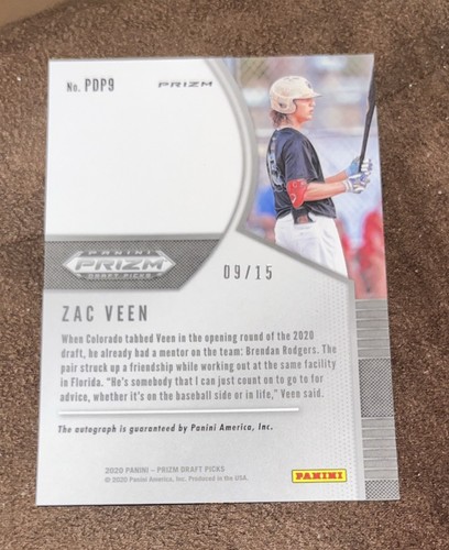 SNAKESKIN 2020 PANINI PRIZM DRAFT ZAC VEEN ROOKIE AUTO AUTOGRAPH #9/15 SSP - Picture 3 of 3