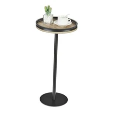 Round Drink Pedestal Table for Small Spaces, Living Room, Bedroom, Oak