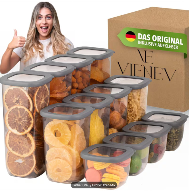 Vienev Vorratsdosen mit Deckel luftdicht 12x Set-Behälter für Küche Lebensmittel