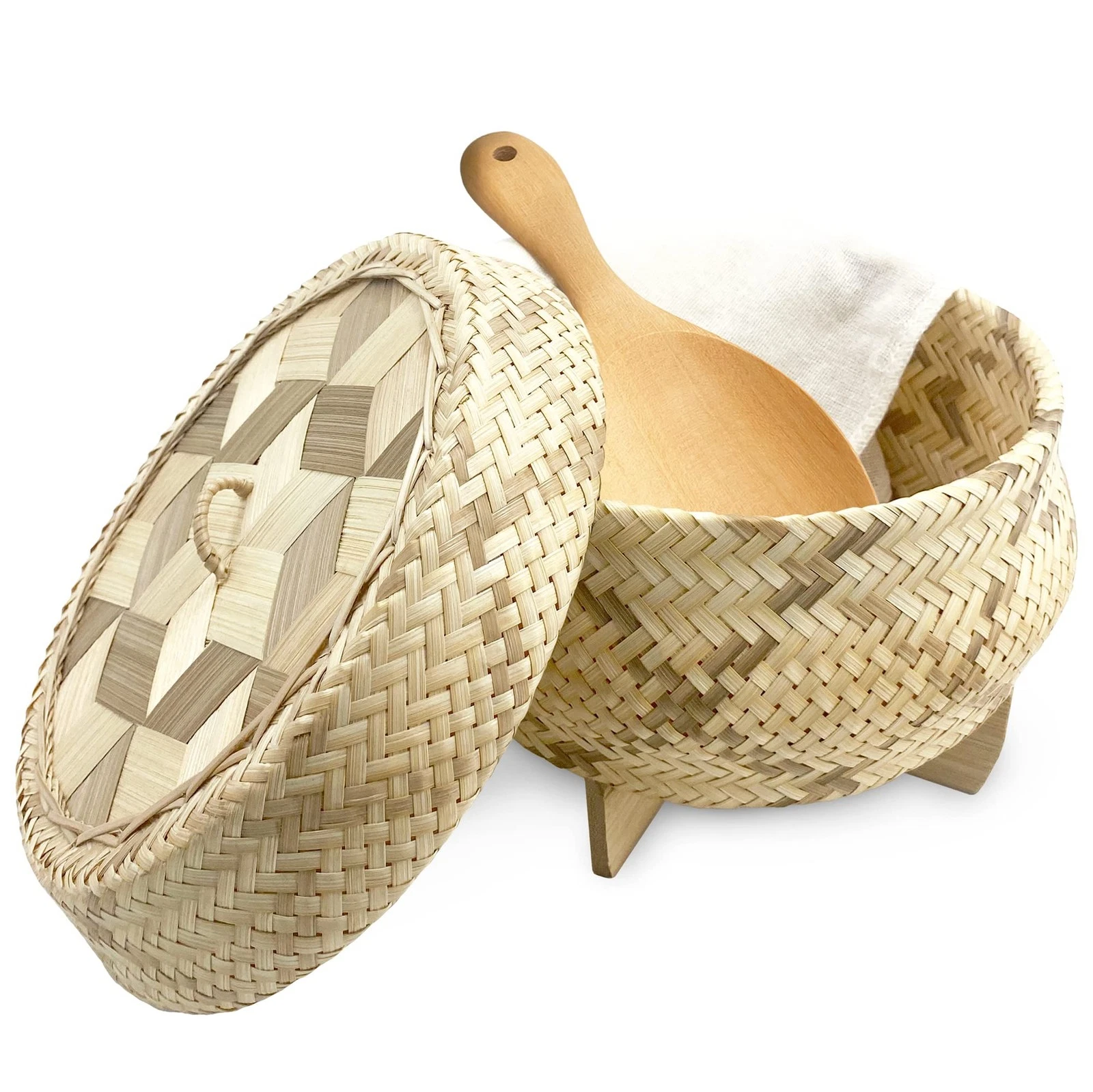 Handmade 100% Natural Thai Bamboo Sticky Rice “Electric Cooker Steamer Set”, ...