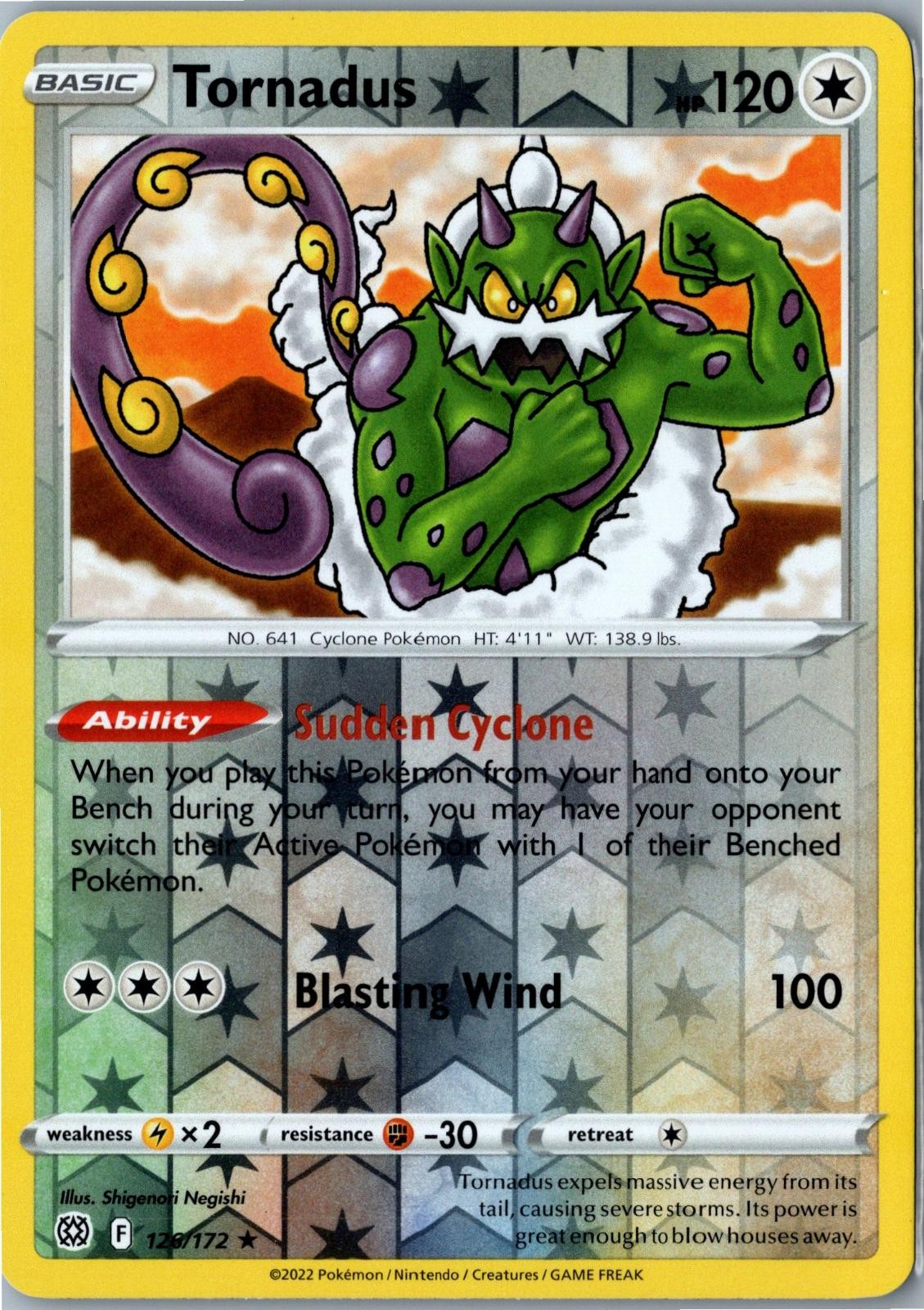 Pokemon Card - Tornadus - Brilliant Stars - 126/172 - Rare Reverse Holo - LP