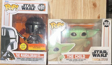 Funko Pop! Star Wars Mandalorian #491 GITD + Child #368 Box Warehouse Excl
