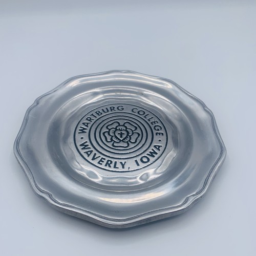 Vintage 1960s Wartburg College PEWTER Trinket Plate Decor / Memorabilia 6” - Picture 3 of 8