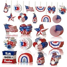 36 Pcs 4th of July Ornaments for Tree Patriotic Wooden American Flag Fresh