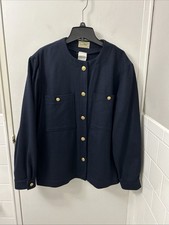 LL Bean Jacket Womens Sz 16 Navy 100% Wool Made in USA Cardigan Gold Buttons