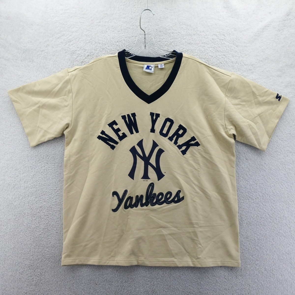 Starter Shirt Womens Medium New York Yankees Tan Navy Blue Vintage