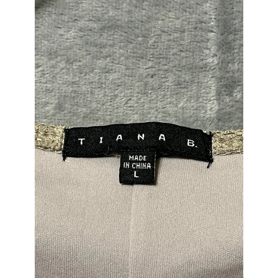 Tiana B. Vestido para mujer con superposición de encaje beige manga corta L Boho Foto 3 de 4