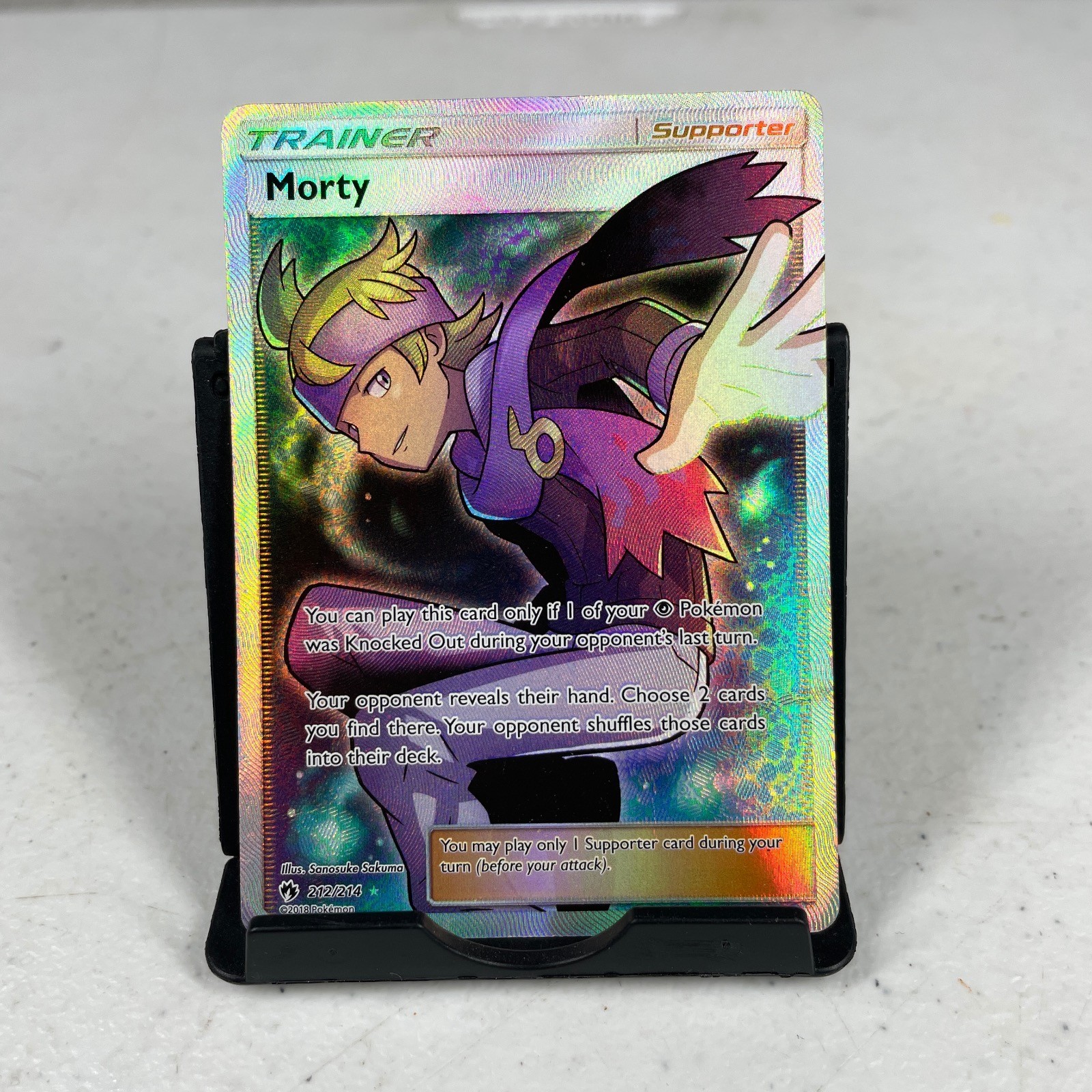 Morty 212/214 Ultra Rare Lost Thunder Pokemon Holo Damaged