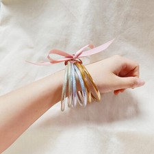 Candy Color Glitter Silicon Tube Summer Bangle Bracelet Set with Ribbon Bows New