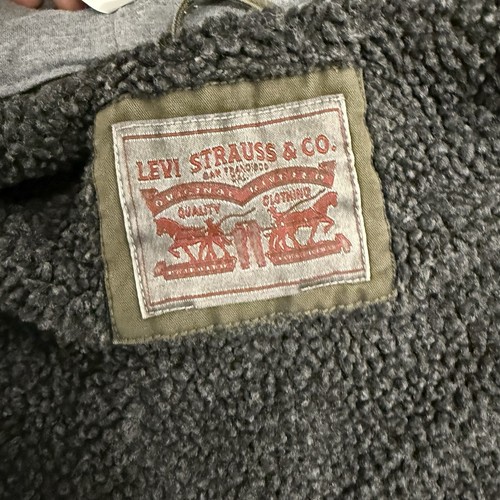 Levi's Mens Jacket Utility Field Olive Green Faux Shearling Lined Size Small - Picture 5 of 8