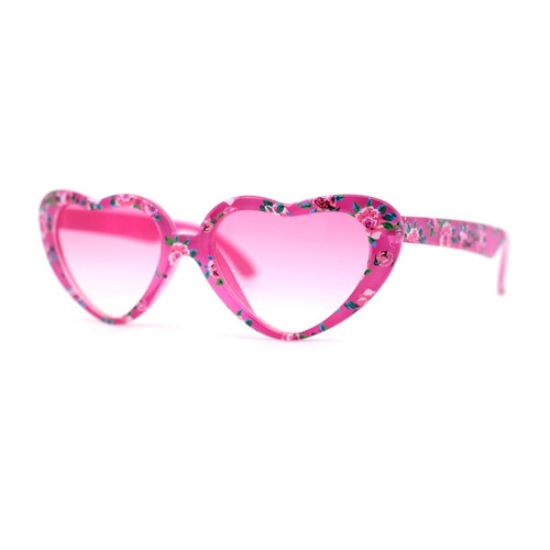 Girls Kids Size Heart Shape Fun Print Plastic Sunglasses - Picture 18 of 21