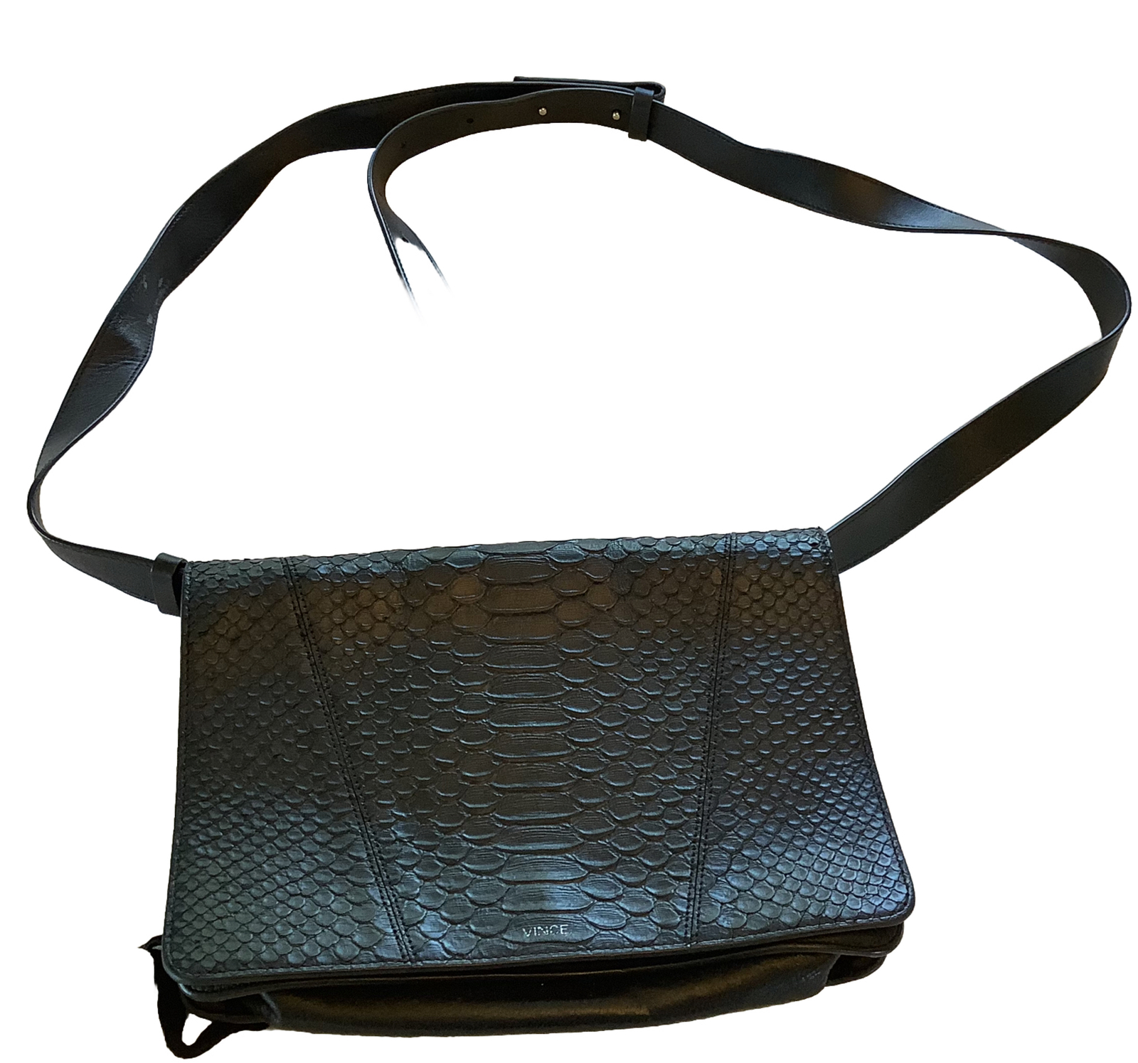 Vince Python Embossed Black Leather Crossbody Han… - image 1
