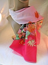 LOVELY PINK SCARF W FLORAL AND BUTTERFLY MOTIF - LONG AND NARROW