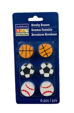 Novelty Sport Themed Eraser 6 Pack Baseball, Soccer, Basketball
