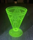 Belmont Rose Cameo Green Depression Uranium Glass Goblet 5 1/4 Inch