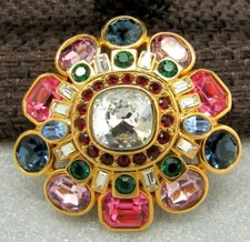 JOAN RIVERS COLORFUL SWARVOSKI CRYSTAL CUSHION CUT PIN BROOCH Very Rare NIB
